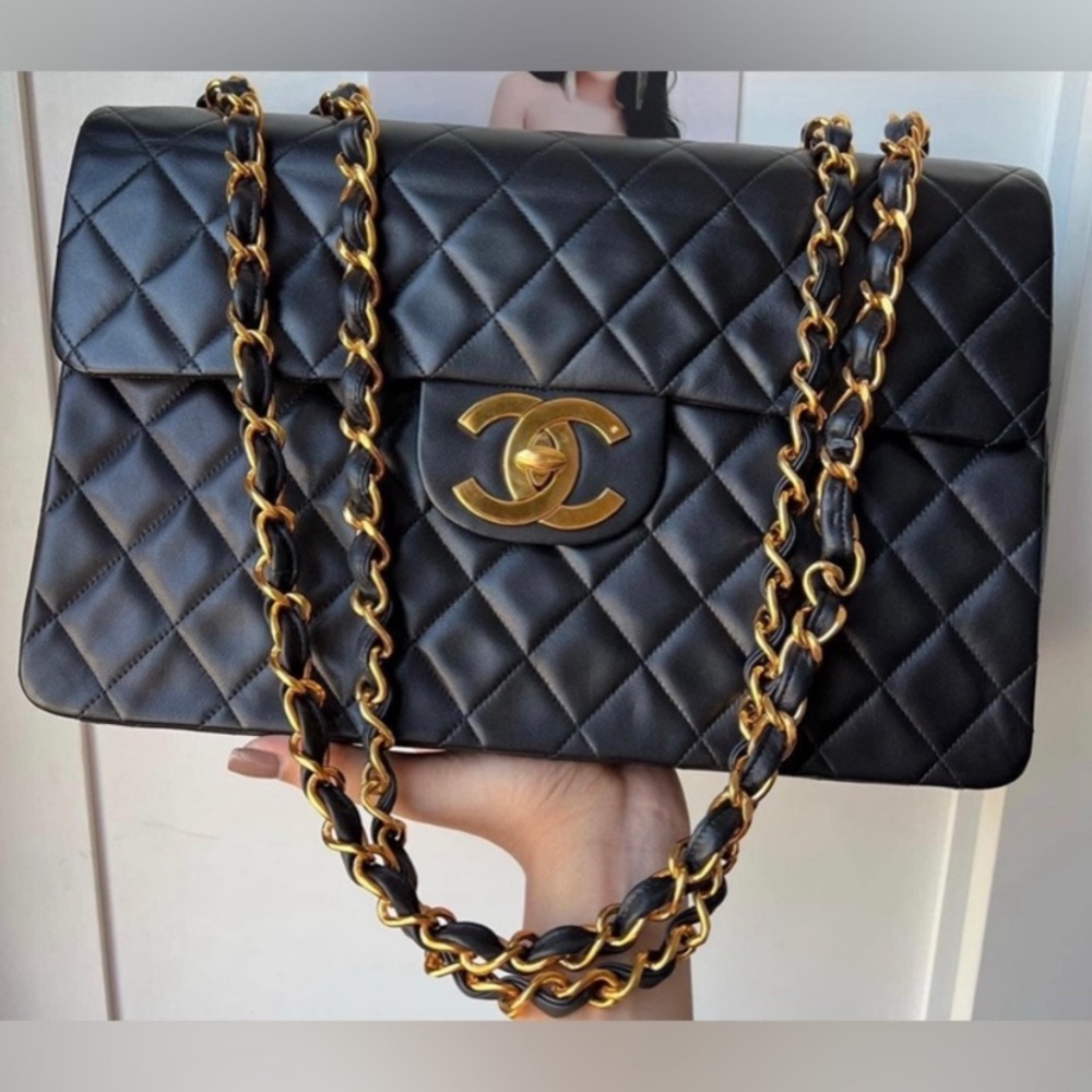 Black Friday deal🔥 Chanel Large CC Maxi flap Black& 24k Gold plated Hardware - Picture 1 of 15